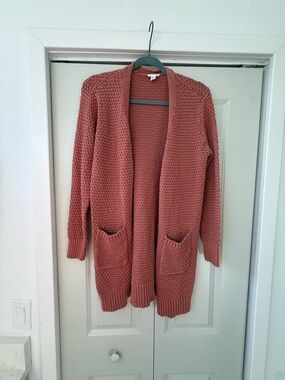 Tribal Cotton Open-Front Chunky Cardigan in Rosewood